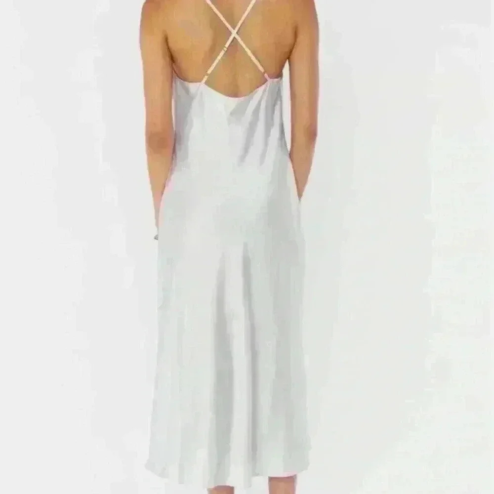 Show Me Your Mumu Verona Cowl Dress ~ M~ Silver Luxe Satin ~ NEW in package! - Picture 2 of 6